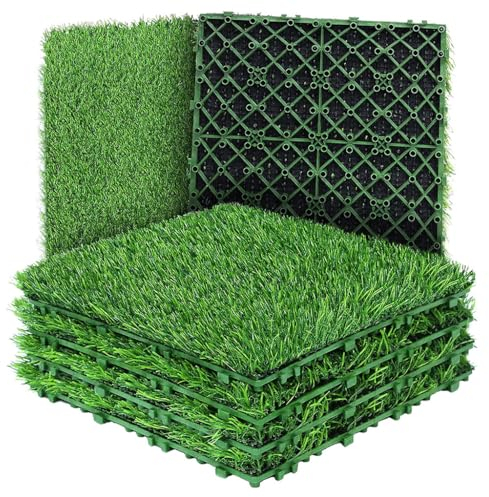 VENYAA 6Pcs Kunstrasen, Realistische Synthetische Fake Grass Teppich Weiche Kunstrasen Matte für Party Hochzeit Drainage Löcher Faux Gras Teppich(Size:30 * 30 cm)