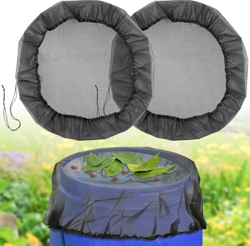 Copertura per Barile da Pioggia, 2 Pezzi di Rete per Barile Della Pioggia Ø 95cm, Copertura in Rete per Barili da Pioggia con Cordino Regolabile e Clip in Metallo, Protezione Contro Foglie, Zanzare