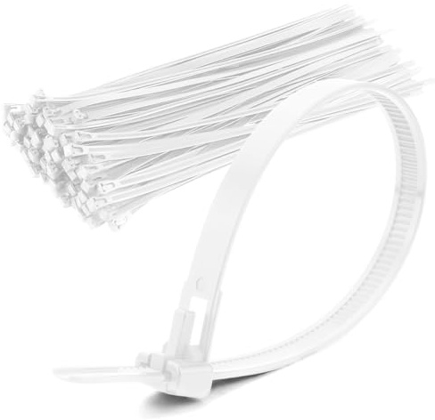 100 Pack of Releasable Cable Ties Black,200mm x 5mm,Durable, Recyclable Nylon Ties for Eco-Friendly Solutions(White)