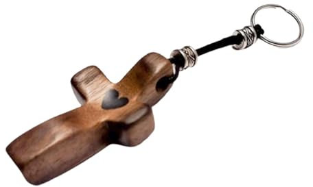 UxicRuya Porte-clés Croix en Bois, Breloque Portable pour Enfants, Méditation, Adultes