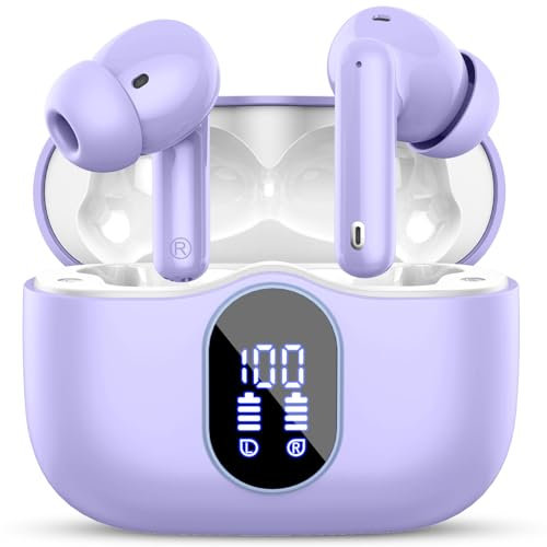 Wireless Earbuds, Bluetooth 5.4 Headphones In Ear with 4 ENC Noise Cancelling Mic, Bluetooth Earbuds Mini Deep Bass Stereo Sound, 36H Playtime LED Display Wireless Earphones IP7 Waterproof Deep Purple