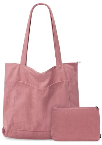GASSDA Handtasche Damen Groß Shopper Tasche Damen Cord Tasche Tote Bag mit Reißverschluss für Arbeit Einkaufen Fitness Reisen (A-Dunkelrosa)