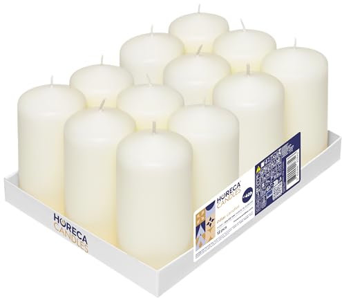 Horeca Candles - Unscented Pillar Candles - Ivory - Set of 12 Decorative Candles - Ø 6 x 12 cm (2.36 x 4.72 inches) - 40 Hours Long Burning - Dripless - Smokeless - RAL Quality
