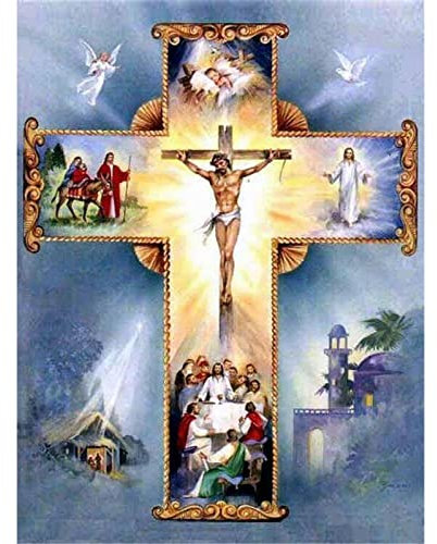 TNXEV Christlicher Kreuzstich, Volldiamant-Diamant-Stickerei, DIY 5D-Diamant-Malerei, Religion, christliches Kreuz Jesu, 40 x 50 cm