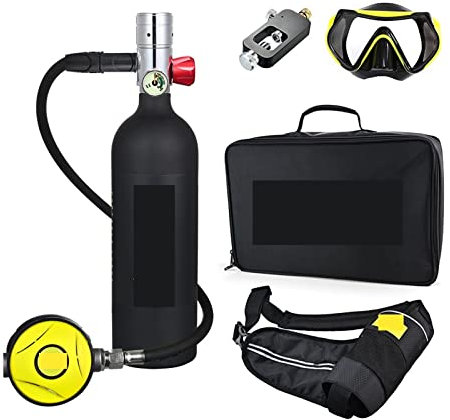 KOROBIE Tauchflasche für Taucher Tragbare Sauerstoffflasche for Tauchen mit 1 l Fassungsvermögen Tauchausrüstung für Tauchflaschen(Silverhead in Black Bottle)