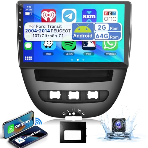 2G&64G Podofo 10.1'' Autoradio 2 Din per Toyota Aygo/Peugeot 107/Citroen C1 2004-2014 Wireless Carplay Android Auto,Radio 2 Din con Bluetooth Wifi GPS HIFI RDS/FM +AHD Back up Camera/Canbus