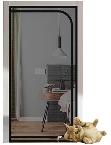Fliegengittertür mit Reißverschluss, verdickte Katzengittertür, Fliegengittertür, Haustiergittertür for Wohnzimmer, Schlafzimmer, Schiebetür, Küche, katzensicheres Fliegengitter mit Reißverschluss(Bla