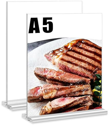 NCOALE Doppelseitiger Tischaufsteller T Form Tischständer Preisschilder Aufsteller Acryl Display Ständer Tischnummern Hochzeit Flyerständer (21 x 14,8cm)
