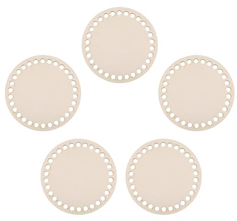 HUATEEN Base de Madera para Cesta de Bricolaje,5 PCS 10CM Cesta de Madera Natural con Base de Madera para Manualidades de Cestería DIY para Decoración del Hogar, Redondo