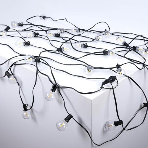 Ghirlanda luminosa per esterni 15 + 2 metri - 30 lampadine a filamento LED E12 G40 1W - IP44 - Bianco caldo