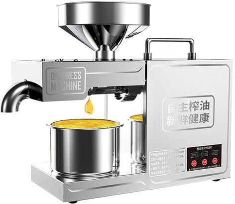 Oiyekntd Intelligente Ölpresse, Kalt-/Heiß-Ölpresse aus Edelstahl mit intelligenter Temperaturregelung, verlängerter Stange, geräuscharm für Erdnüsse, Walnüsse, Sesam
