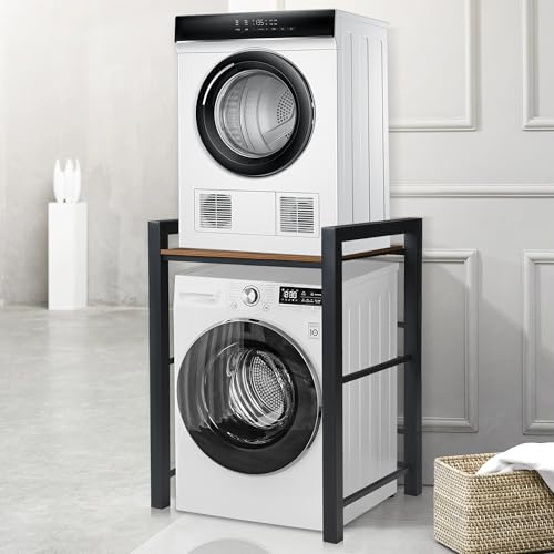 Washer Dryer Stacking Rack Stand, Over Washer and Dryer Shelves, 3 Height Adjustable Over The Washer and Dryer Storage Shelf, Laundry Shelves Load Capacity 300 kg, for Bathrooms Laundry Rooms (Black)