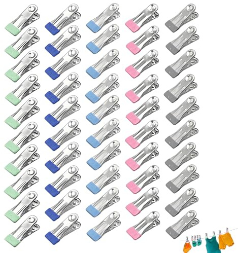 50 Pcs Pegs for Washing Line, 5.2cmx2.2cm Clothes Pegs, Perfect for Laundry Drying Photo Displays and DIY Crafts The Colors of The Product Include (Green Deep Blue Sky Blue Pink and Gray)