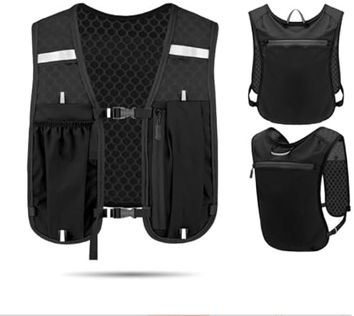 Gilet da corsa per uomo e donna, ultraleggero, con cinghie pettorali regolabili, per campeggio, escursionismo, maratona, grigio (nero)