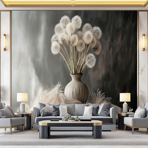 3D Papel Pintado Estilo Simple Para Pared – Mural Decorativo Impermeable Para Dormitorio Y Sala Dientes De León Jarrón Decoración.– Papel Tapiz Fotomurales De Pared 200 X 140 Cm
