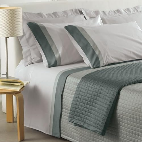 Mahome Set Completo Lenzuola Matrimoniale in 100% Puro Cotone Italiano 120 Fili 300TC Doppia Balza in RASO SATIN - Completo Letto Pregiato Tinta Unita con Doppia Balza in Raso Made in Italy (Salvia)