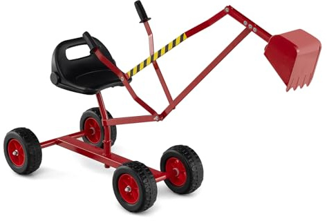 COSTWAY Pelleteuse Enfant avec Siège Pivotant à 360°& Pelle, Tractopelle pour Bac à Sable avec Cadre Métal & 4 Roues, Jouet Pelleteuse Excavatrice Manuelle pour Sable Terre Neige, 3 Ans+