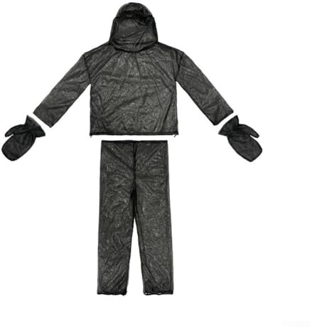 4 Pcs Adult Full Body Pest Control Suit with Hooded Jacket, Pants and Gloves, Breathable Polyester Mesh Insect Protection Clothing for Camping, Fishing, Hunting and Gardening(L)