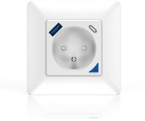 KYF Prise intérieure encastrée 3000W & Ports USB-A + USB-C (20 W) connectée Wifi + Suivi de consommation + Compatible assistants vocaux
