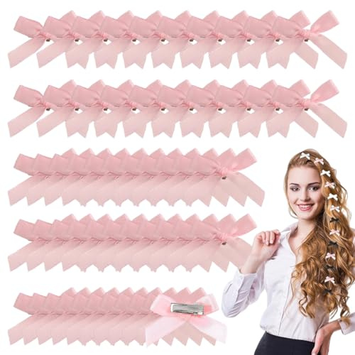 LAKPYN 50 Piezas de mini lacitos de cinta rosa, lazos decorativos, cinta de satén, decoración rosa para envolver regalos, panadería, bolsas de dulces, pelo, Navidad