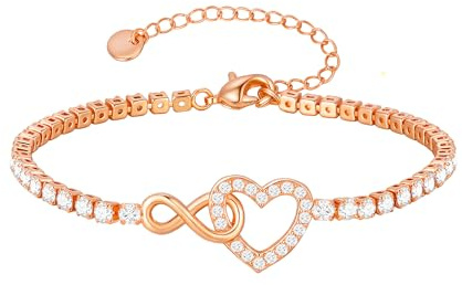 Infinity Armband Damen Vergoldet Silber - Verstellbare Tennis Armband Herz Knoten Armbänder Kristallen Armkette Edelstahl Armbander Valentinstag Muttertag Geburtstags Weihnachten Geschenk für Sie Frau