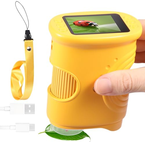 Microscopio para niños 1000X – 2 pulgadas IPS, microscopio digital de bolsillo con pantalla HD 1080p, 8 LED, USB-C, portátil, juguete para conectar a PC, regalo a partir de 4 años