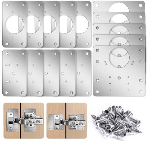 Placas de Bisagras de Puerta de Armario de Cocina, 10 Piezas 9x5CM & 5 Piezas 9x9CM Placa Reparación Bisagra con Tornillos, Kit de Reparación de Bisagras para Cocina, Armarios, Muebles