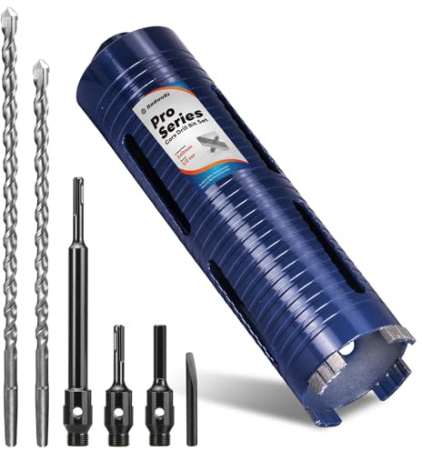 DaduoRi Pro72x240mm Carotteuse Set,comprend 3adaptateurs(240mm&SDS Plus standard,Hex),2forets centraux extra longs(280/300mm)–Pour trous profonds dans le béton,la brique,le bloc,la pierre–1/2 BSP