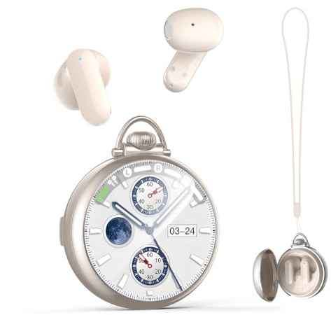 Relxhome N03 KI Écouteurs traducteurs 134 langues avec 9 modes - Son Hi-Fi Bluetooth 6.0 - Style montre de poche - Casque sans fil avec écran tactile pour bureau, sport, étude (argent)