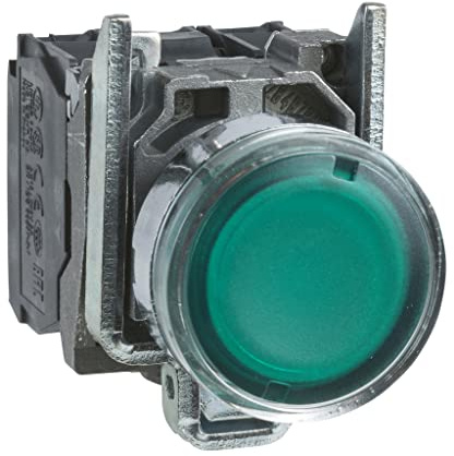 Schneider Electric XB4BW33M5 Pulsador Iluminado Diámetro 22, Retorno Resorte Nivelado, 240 V, 1 NA + 1 NC, Verde