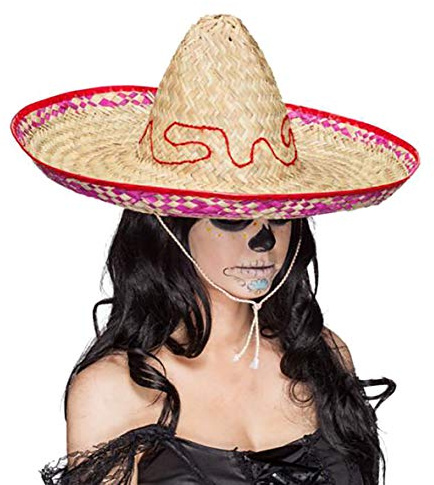 Hut: Sombrero, Stroh, naturfarben, bunter Rand
