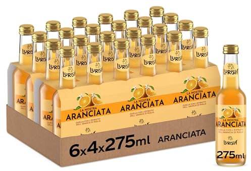 Lurisia La Nostra Aranciata – 24 Bottiglie in Vetro da 275ml, Bevanda Analcolica Prodotta con il Succo delle Arance Italiane e l’Estratto di Arance Pugliesi, Gusto Dissetante