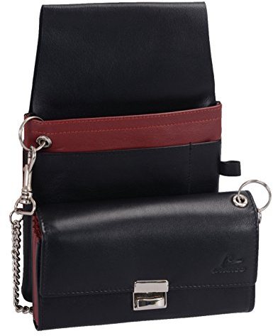 Kellnertasche AVANCO mit Holster und Kette in Echt-Leder, schwarz/rot, 23x15cm