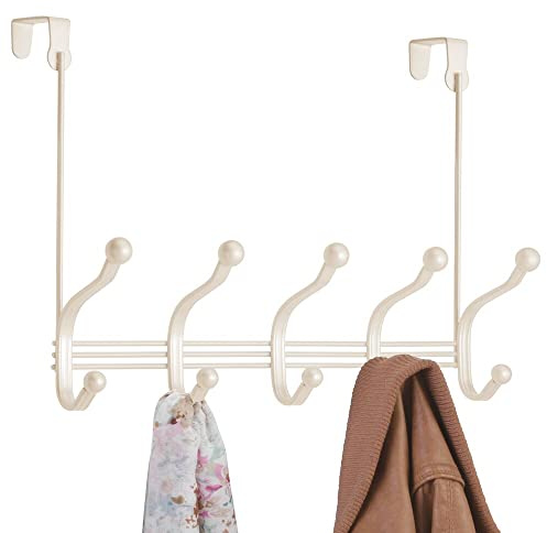 mDesign Hakenleiste aus Metall im Vintage-Stil – 10 Garderobenhaken für die Tür in Flur und im Bad – kompakte Türgarderobe für Mäntel, Jacken, Bademäntel, Handtücher – Creme