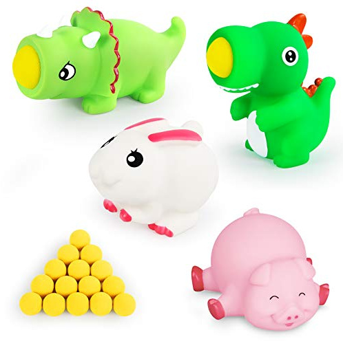 KUARLUBI Shoot Ball Toys -Dinosaur Pig Toys Foam Ball Popper Guns, Toy Guns for Kids 4pk with 16 Foam Ball for Boys Girls Birthday Gifts