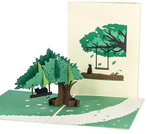 Ribbli Eiche und Katze Handgefertigte 3D Pop-up-Karte für alle Anlässe, Geburtstagskarte, Vatertagskarte, Muttertagskarte, mit Umschlag