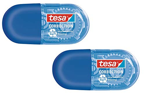 tesa Mini Korrekturroller ecoLogo - Klein und ergonomisch - 6 m x 5 mm 2er Pack (Blue)