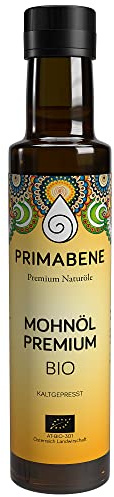 Primabene, Mohnöl Bio, PREMIUM - 100% Made in Austria - hochwertiges Speiseöl - kaltgepresst - ideal als Geschmacksträger (1 x 250 ml)