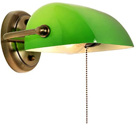 OOWOKS Verstellbare Wandleuchte Mit Grüner Glasbanker Lampenschirm, E27 Vintage Wandlampe Mit Zugkettenschalter Innenwandbeleuchtung Für Wohnzimmer Loft Esszimmer Schlafzimmer schmücken Lampen