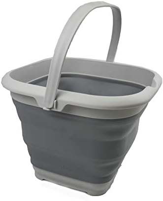 SAMMART Zusammenklappbarer Kunststoffeimer – Faltbare Wanne – Tragbarer Wassereimer zum Angeln – Platzsparender Wassertopf für den Außenbereich (Grau, 8,5 l quadratisch)