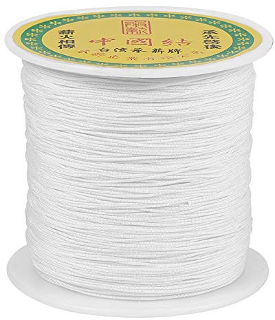 PandaHall Cordon en Nylon Tressé de Soie pour Fabrication de Bracelets d'Amitié, Macramé, Kumihimo - Blanc (137 m x 0,5 mm)