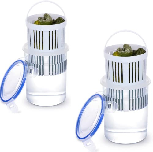 BestAlice Paquete de 2 tarros de pepinillo con inserto de colador, contenedor de almacenamiento transparente para pepinillos con tapa a prueba de fugas y bloqueo, soporte para pepinillos