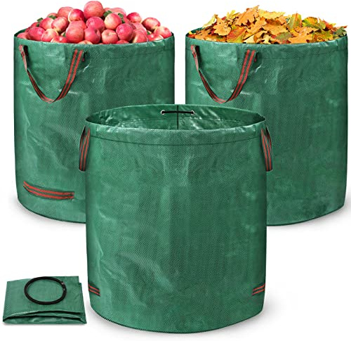 TRMLBE 3X Gartensack Laubsack 272L Laubsäcke Gartensäcke mit Griffen Stabil Selbststehend Faltbar Wasserdicht aus Polypropylen-Gewebe 150gsm Gartenabfallsack für Gras Laub Grünschnitt Gartenabfall