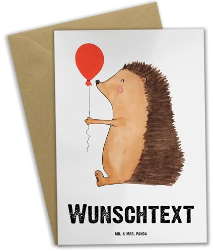 Mr. & Mrs. Panda Personalisierte Grußkarte Igel Luftballon - Geschenke, Geburtstag, Karte, Glückwunsch, Herzlichen, personalisierbar, individuelle, Lustige Sprüche, Ballon, personalisiert, Grußkarten