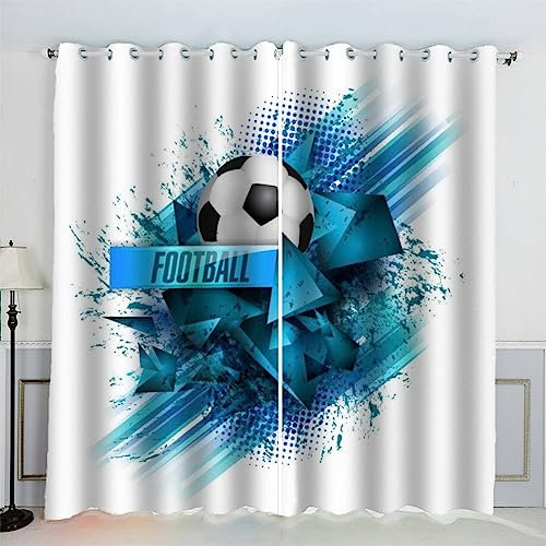 AKATIE Fußball Vorhänge Blickdicht mit Ösen 2er Set Kindervorhänge 3D Gedruckt Kunst Fußball Gardinen Modern Home Dekoration (183x214 cm)