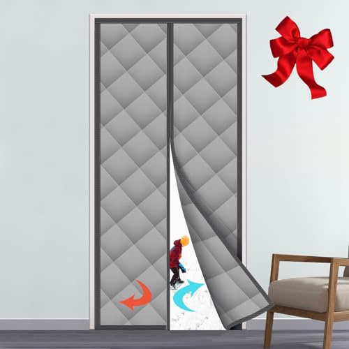 Ceblish Magnet Wärmeschutzvorhang für Türen, Thermo Türvorhang, Isoliervorhang Thermovorhang, Isolier Schutz Vorhang, Wasserdicht, Winddicht, Kälteschutz, Haustierfreundlich, Grau (70x200cm)