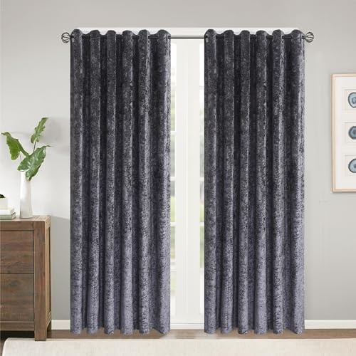 WEAVERS: Pair of Fully Lined Crushed Velvet Curtains. 4cm Metal Ring Top to Easily install curtains with Rods. Ideal for Winter and Summer. Color – Grey Size - 46 wide x 54 drop (117 x 137cm)
