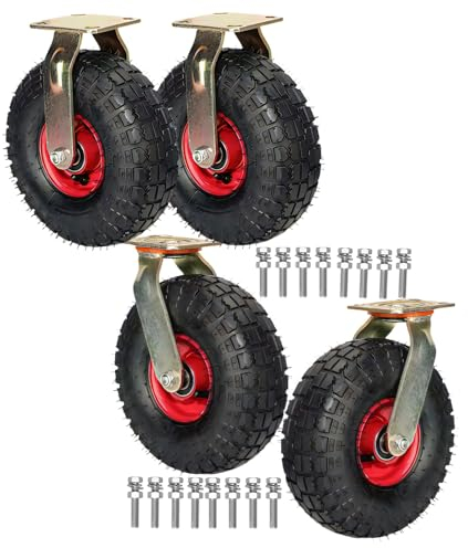 LIGUOYI 4 Stück Gummi Transportrollen, Lenkrolle Mit Bremse Ø 200/250MM, Zum Speisewagen Mechanisch Möbel Abriebfest Keine Beschädigung des Bodens Stoßdämpfung Leise Luftreifen Bockrolle