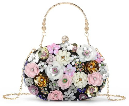 EVEOUT Clutches de Noche Flores para Mujer Elegante Cristal Bolsos Bandolera de Novia Bolsa de Hombro Nupcial para Fiesta Prom Boda Banquete