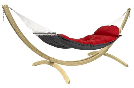 AMAZONAS Hochwertiges XXL-Hängematten-Set mit Fat Hammock Red und Olymp-Gestell aus FSC-zertifiziertem Holz für ultimativen Entspannungsgenuss, bis 200 kg, zweiseitig